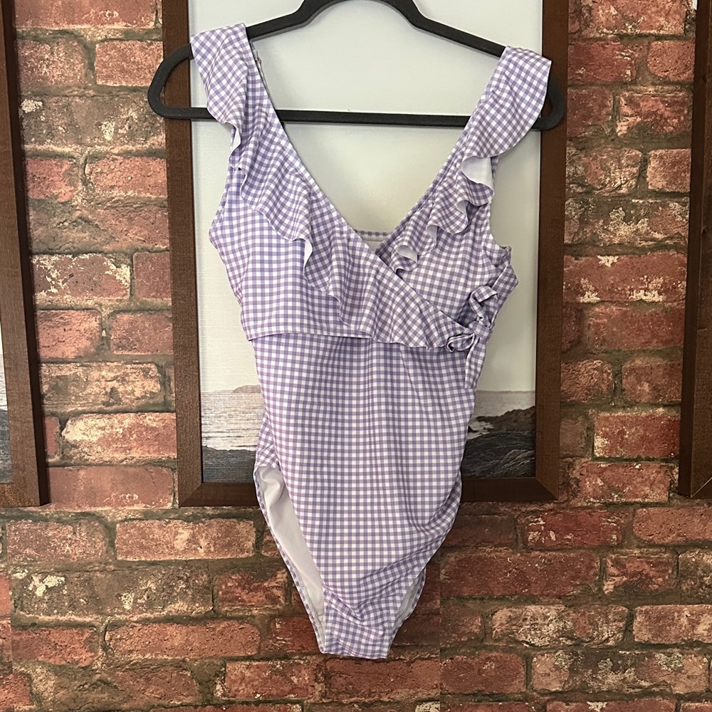 Purple Gingham Ruffle Swimsuit